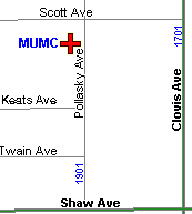 Memorial UMC shown on a map. 1726 Pollasky, Clovis, CA